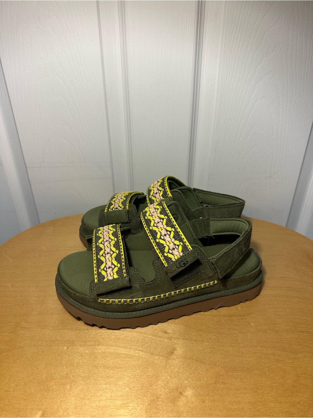 UGG Goldenstar Embroidered Suede Sandal in Burnt Olive
